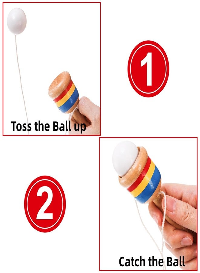 Cididu 12 Pcs Wooden Catch Ball Game, Mini Wood Ball Catching with String Cup, Vintage Catch Toys for Kids, Novelty Fun Party Games for Lawn Camping Beach, Hand Eye Coordination Educational Game - Image 5